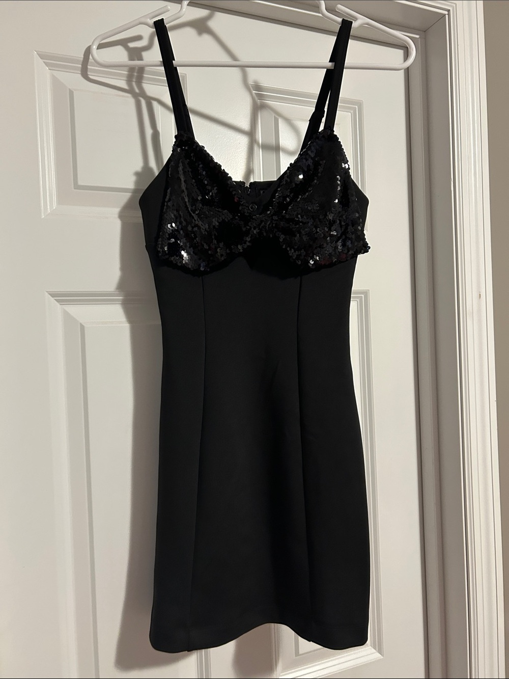 Black Sequin Bust Mini Dress with Adjustable Straps